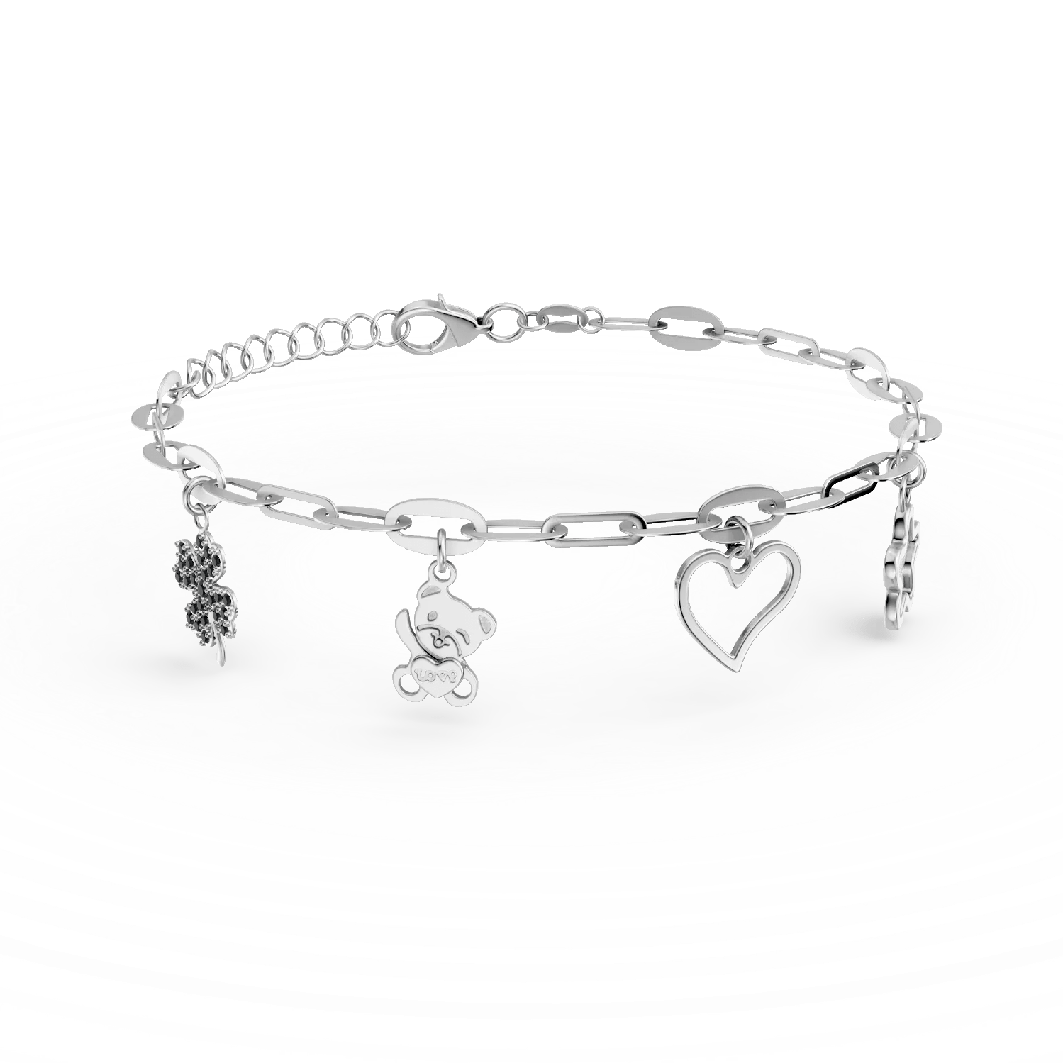 Brățară cu pandantive din aur alb și zirconii negre pentru copii Brățară cu pandantive din aur alb și zirconii negre pentru copii