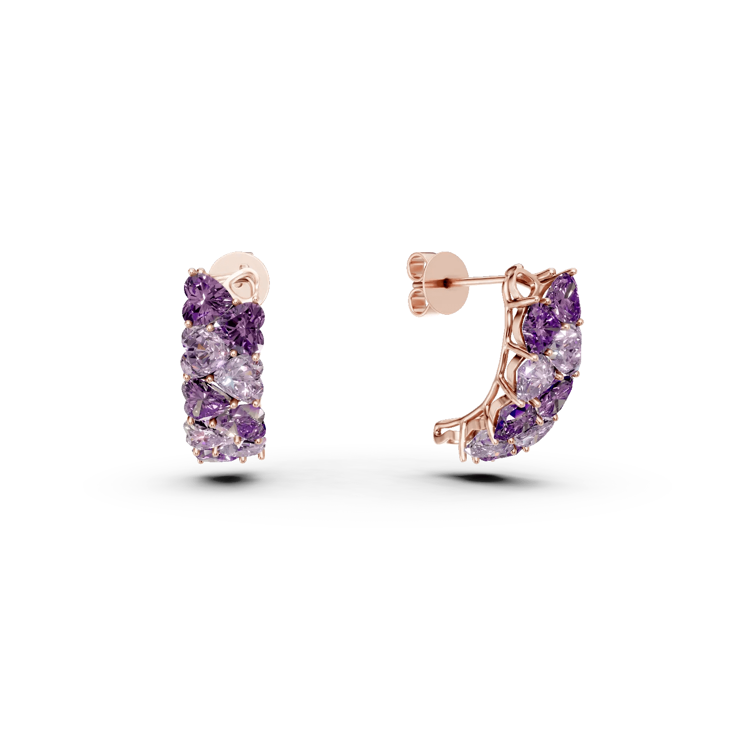 Cercei pe ureche din aur roz cu ametiste heart de 4.3ct Cercei pe ureche din aur roz cu ametiste heart de 4.3ct