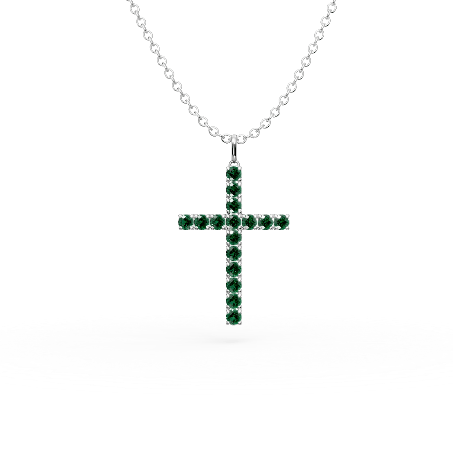 Lănțic cu pandantiv cruce din aur alb și smaralde de 1.1ct – Teilor Lănțic cu pandantiv cruce din aur alb și smaralde de 1.1ct – Teilor