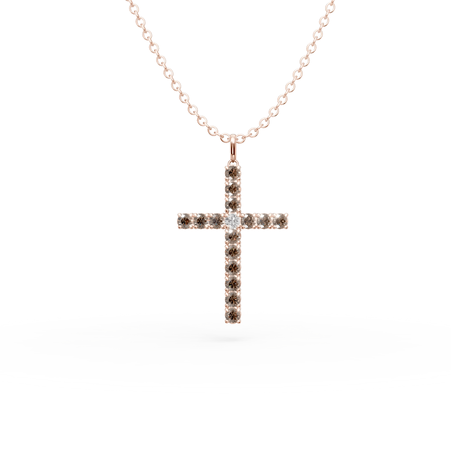 Lănțișor cu pandantiv cruce din aur roz cu diamante de 1.2ct Lănțișor cu pandantiv cruce din aur roz cu diamante de 1.2ct