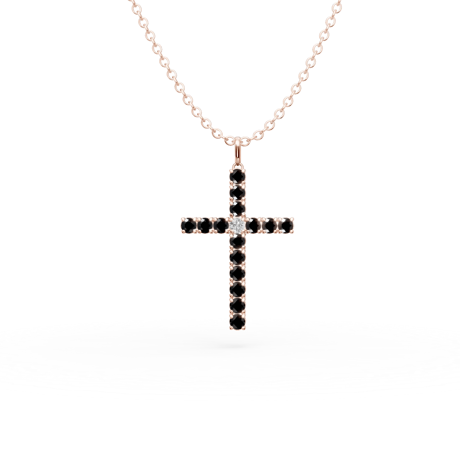 Lanț cu pandantiv cruce din aur roz și diamante de 1.4ct Lanț cu pandantiv cruce din aur roz și diamante de 1.4ct