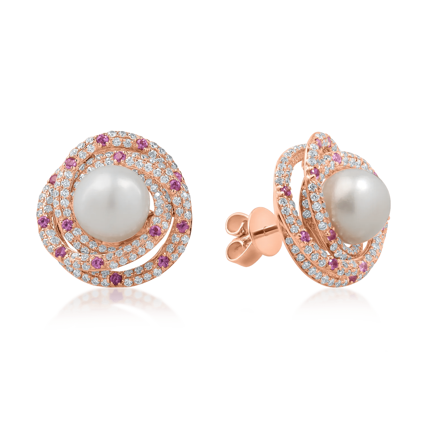 Cercei din aur roz cu pietre prețioase și semiprețioase de 6.4ct Cercei din aur roz cu pietre prețioase și semiprețioase de 6.4ct