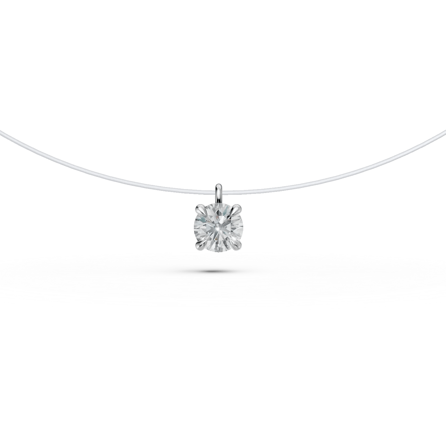 Lanț cu fir transparent și pandantiv din aur alb cu diamant solitaire de 0.2ct – Teilor Lanț cu fir transparent și pandantiv din aur alb cu diamant solitaire de 0.2ct – Teilor