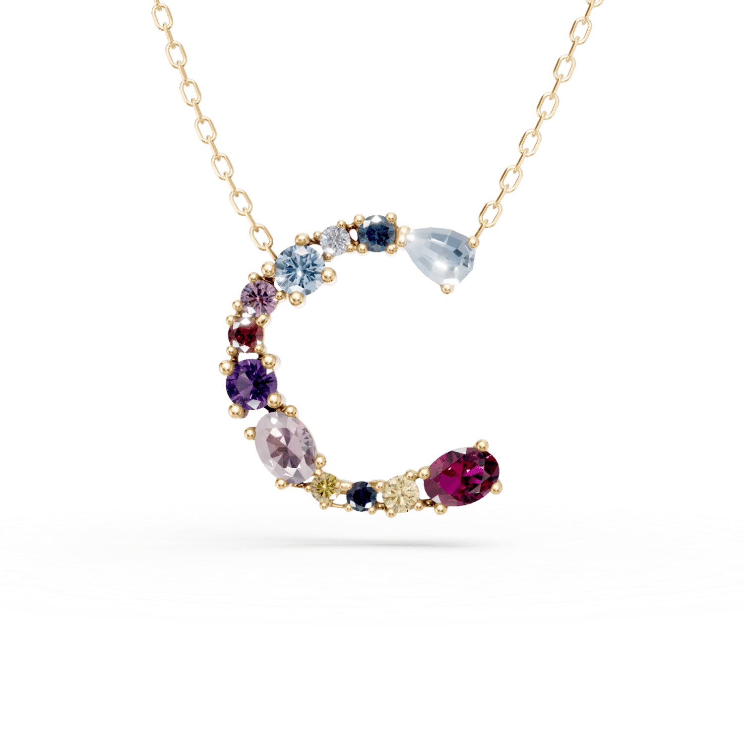 Lanț cu pandantiv literă c din aur galben, pietre prețioase 1.1ct Lanț cu pandantiv literă c din aur galben, pietre prețioase 1.1ct