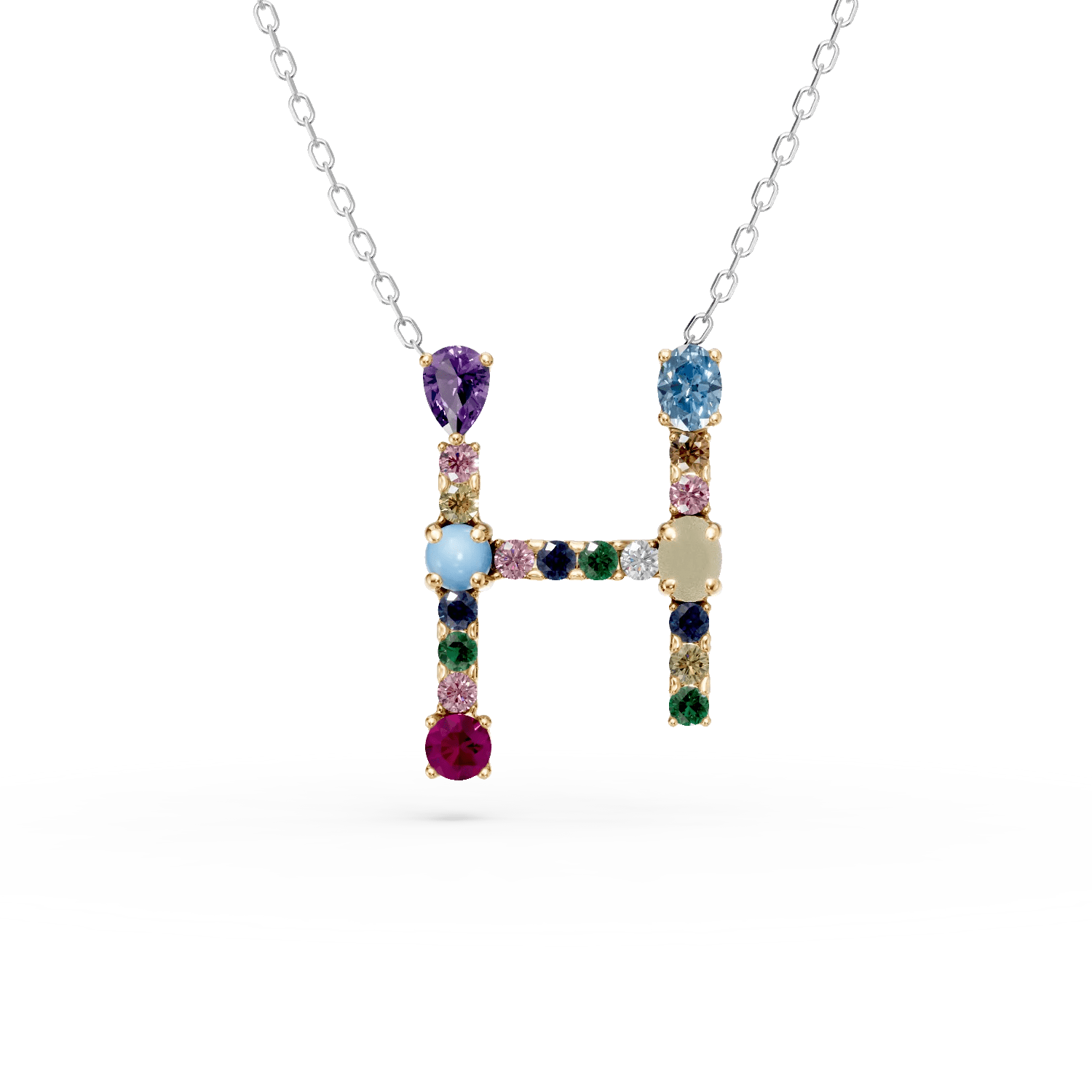 Lanț cu pandantiv inițiala h din aur alb, 0.9ct, cu pietre prețioase Lanț cu pandantiv inițiala h din aur alb, 0.9ct, cu pietre prețioase