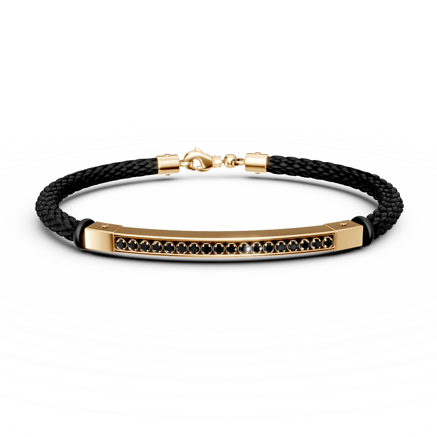 Brățară din aur galben și piele cu zirconii negre pentru bărbați Brățară din aur galben și piele cu zirconii negre pentru bărbați