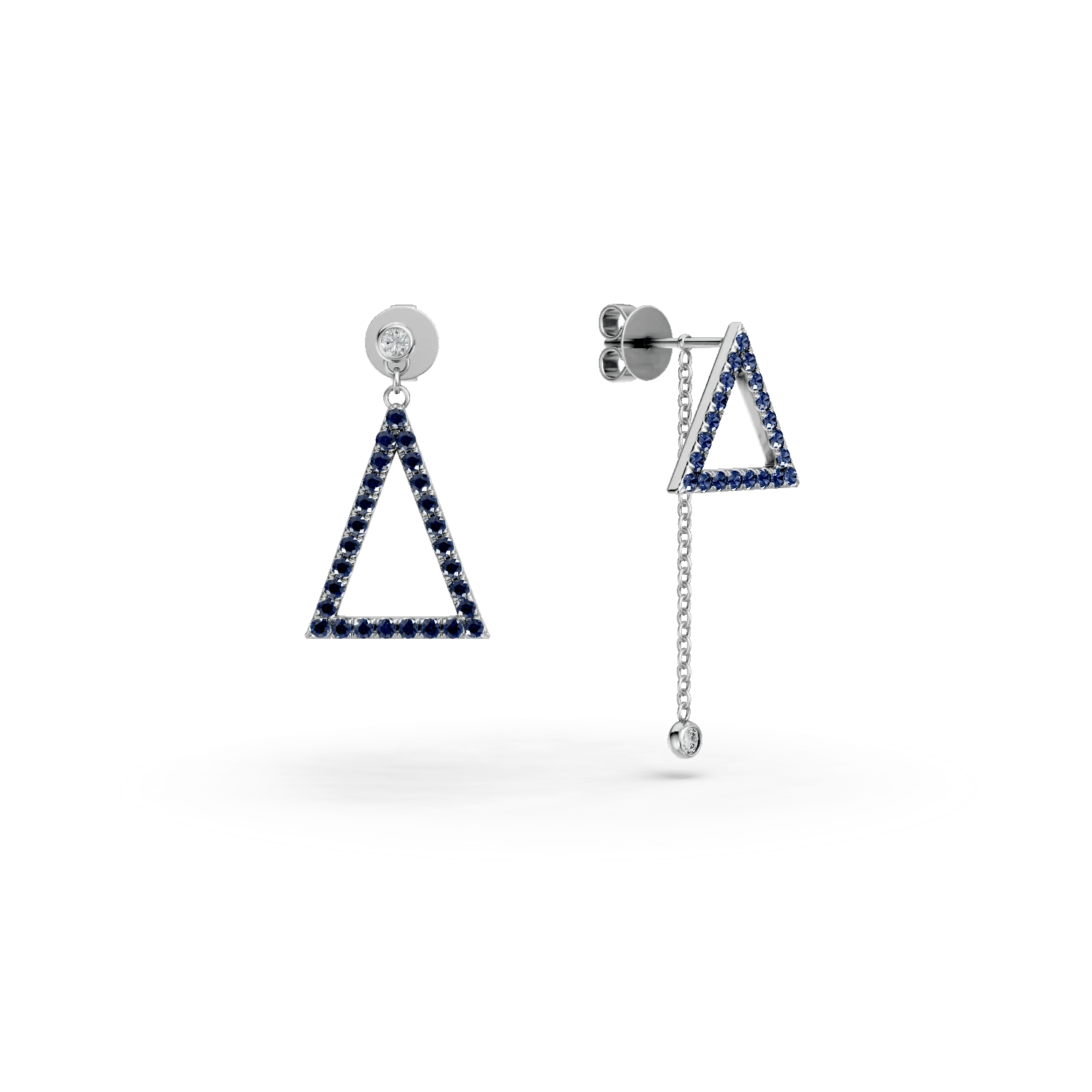 Cercei geometrici din aur alb cu safire 0.5ct și diamante 0.07ct Cercei geometrici din aur alb cu safire 0.5ct și diamante 0.07ct