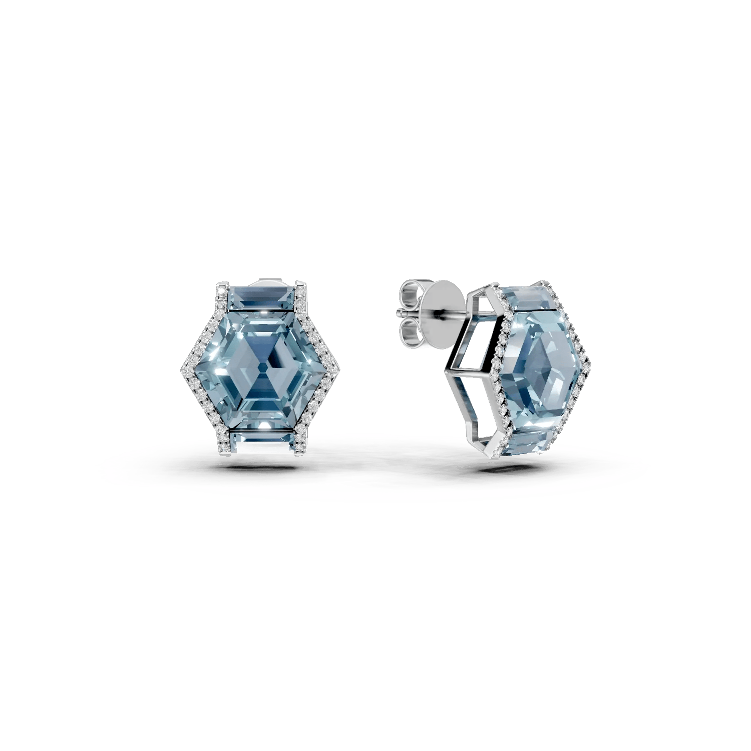 Cercei stud din aur alb cu topaze de 14.3ct și diamante de 0.2ct Cercei stud din aur alb cu topaze de 14.3ct și diamante de 0.2ct