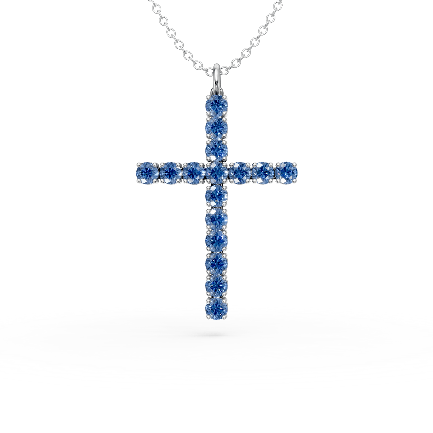 Lanț cu pandantiv cruce din aur alb și safire de 1.3ct Lanț cu pandantiv cruce din aur alb și safire de 1.3ct