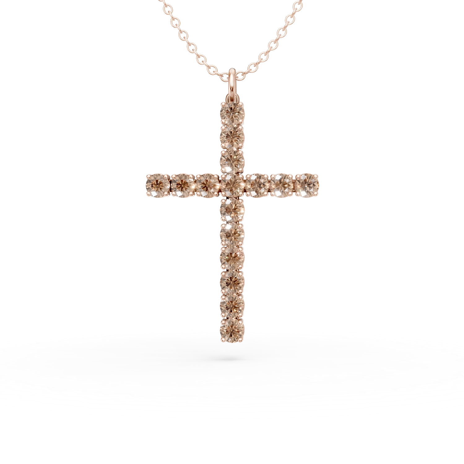 Lanț cu pandantiv cruce din aur roz cu diamante maro de 1.2ct Lanț cu pandantiv cruce din aur roz cu diamante maro de 1.2ct