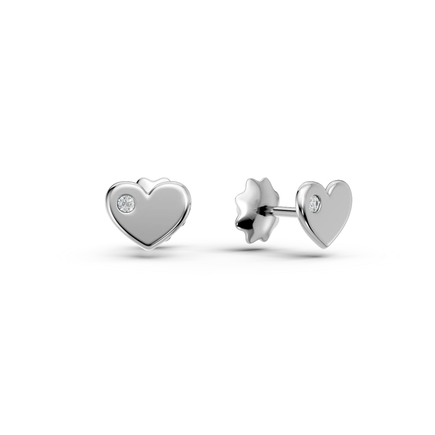 Cercei pentru copii cu inimioare din aur alb și diamante 0.02ct Cercei pentru copii cu inimioare din aur alb și diamante 0.02ct