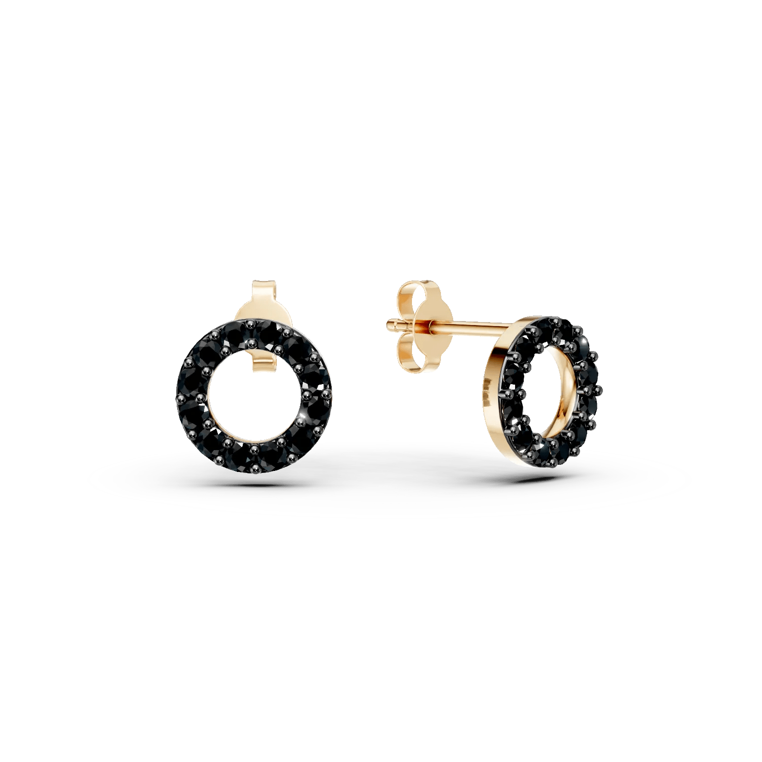 Cercei din aur galben cu zirconii negre, design geometric Cercei din aur galben cu zirconii negre, design geometric
