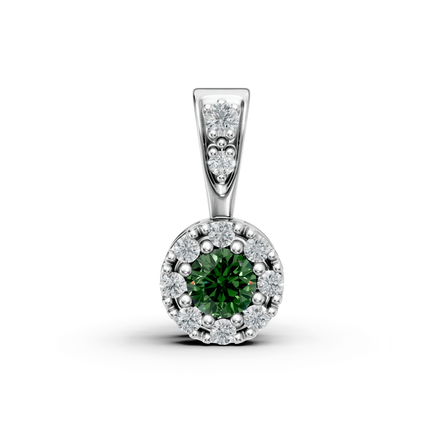 Pandantiv din aur alb cu smarald de 0.06ct și diamante de 0.05ct Pandantiv din aur alb cu smarald de 0.06ct și diamante de 0.05ct