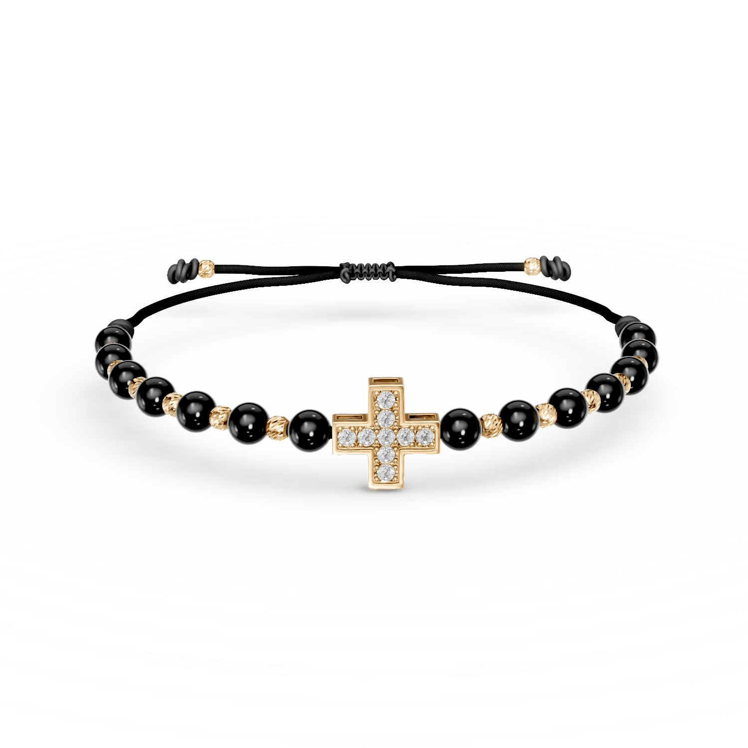 Brățară cu șnur și pandantiv cruce din aur galben cu zirconii Brățară cu șnur și pandantiv cruce din aur galben cu zirconii