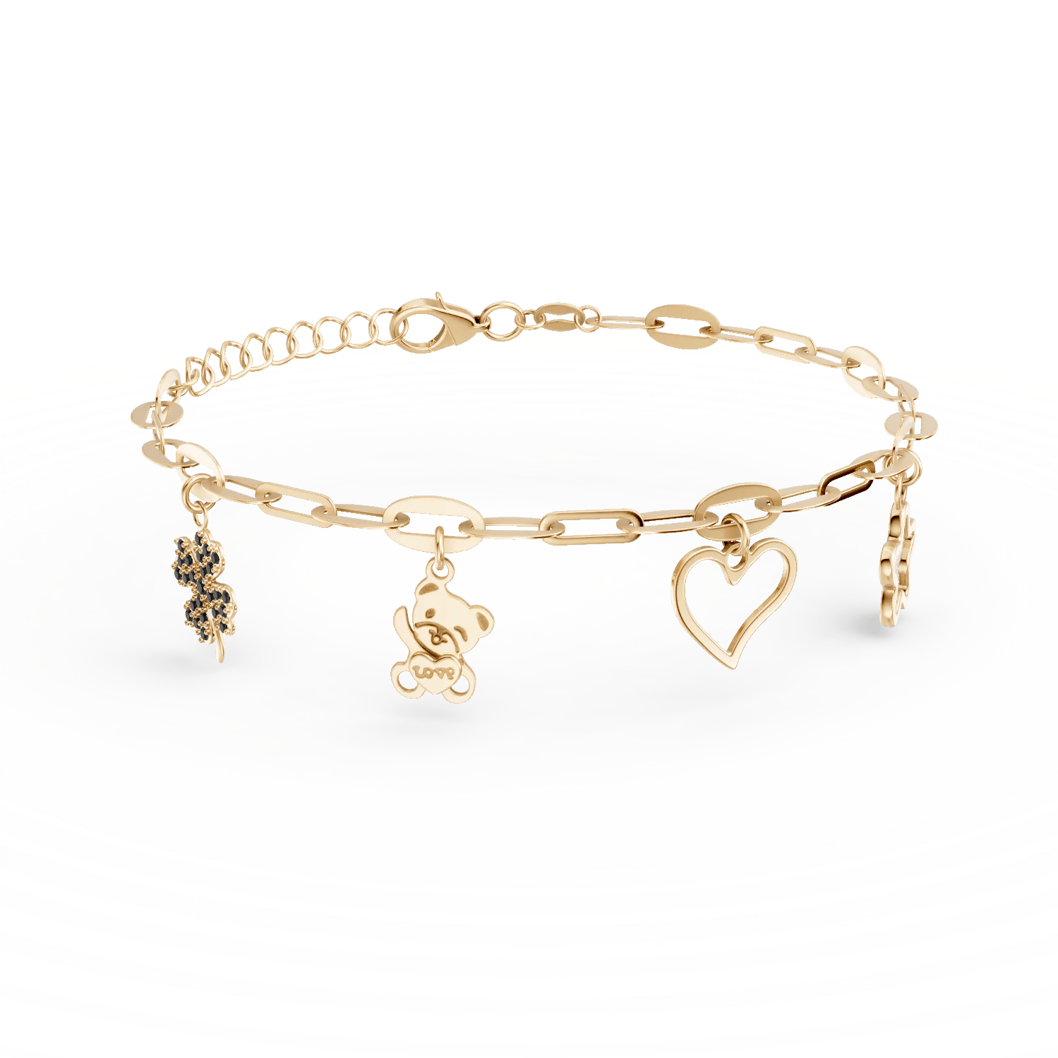 Brățară din aur galben cu pandantive și zirconii negre pentru copii Brățară din aur galben cu pandantive și zirconii negre pentru copii