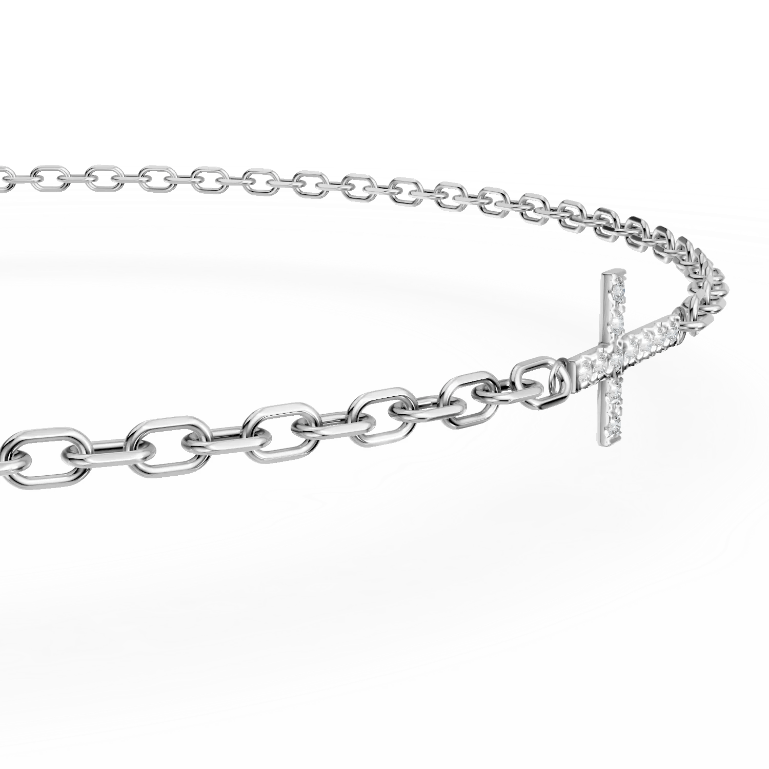 Brățară cu cruce din aur alb și diamante Brățară cu cruce din aur alb și diamante