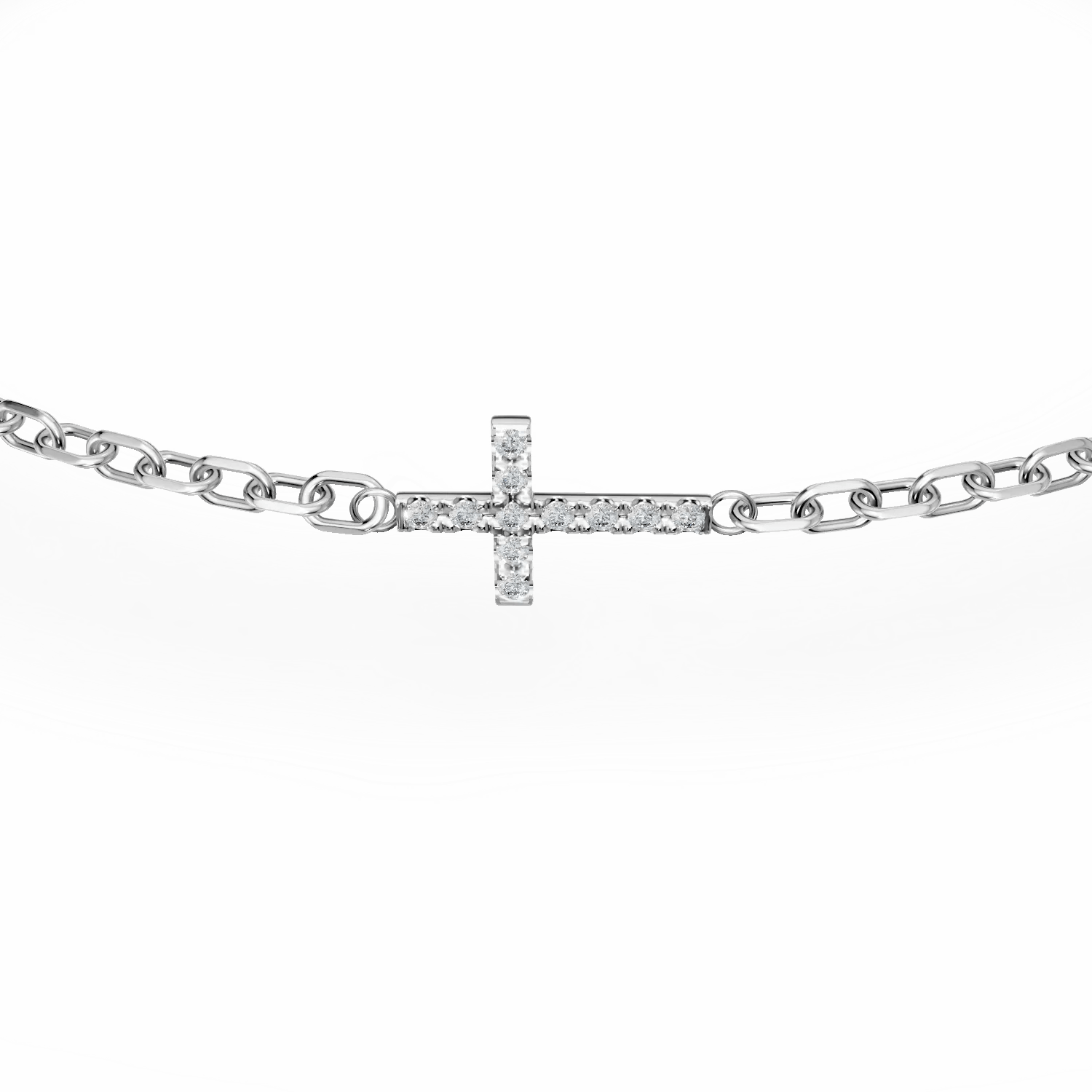 Brățară cu cruce din aur alb și diamante Brățară cu cruce din aur alb și diamante