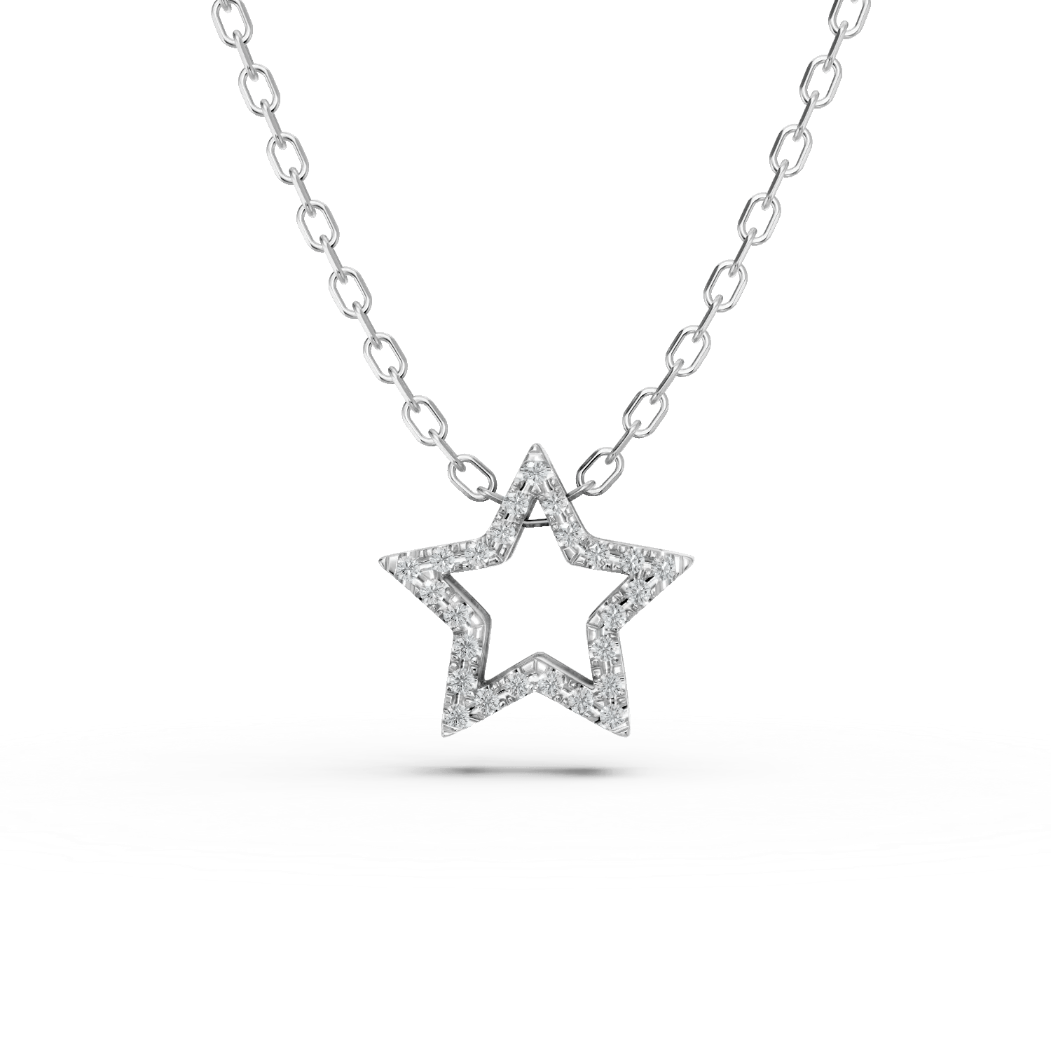 Lanț cu pandantiv stea din aur alb și diamante de 0.06ct – Teilor Lanț cu pandantiv stea din aur alb și diamante de 0.06ct – Teilor