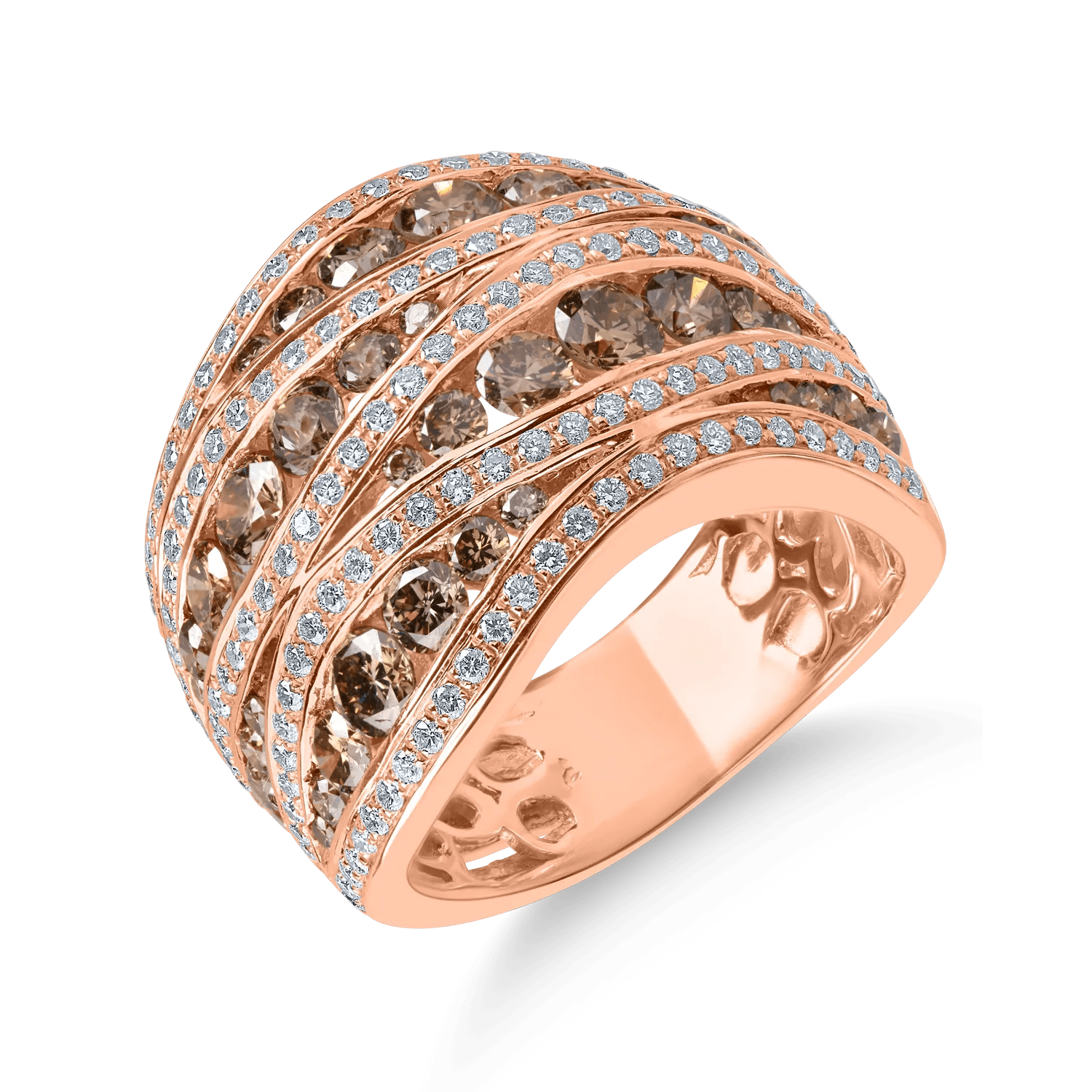 Inel din aur roz cu diamante maro și incolore de 2.8ct Inel din aur roz cu diamante maro și incolore de 2.8ct