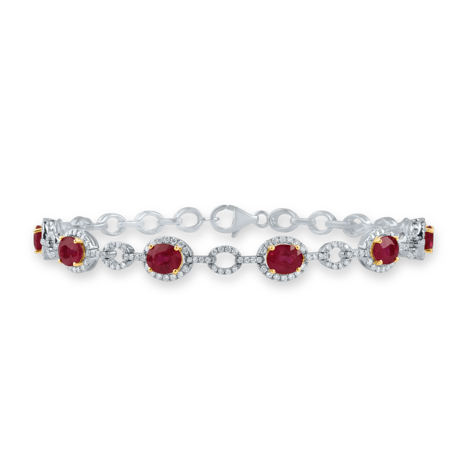 Brățară din aur alb-galben cu rubine ovale de 3.82ct și diamante de 1.03ct Brățară din aur alb-galben cu rubine ovale de 3.82ct și diamante de 1.03ct