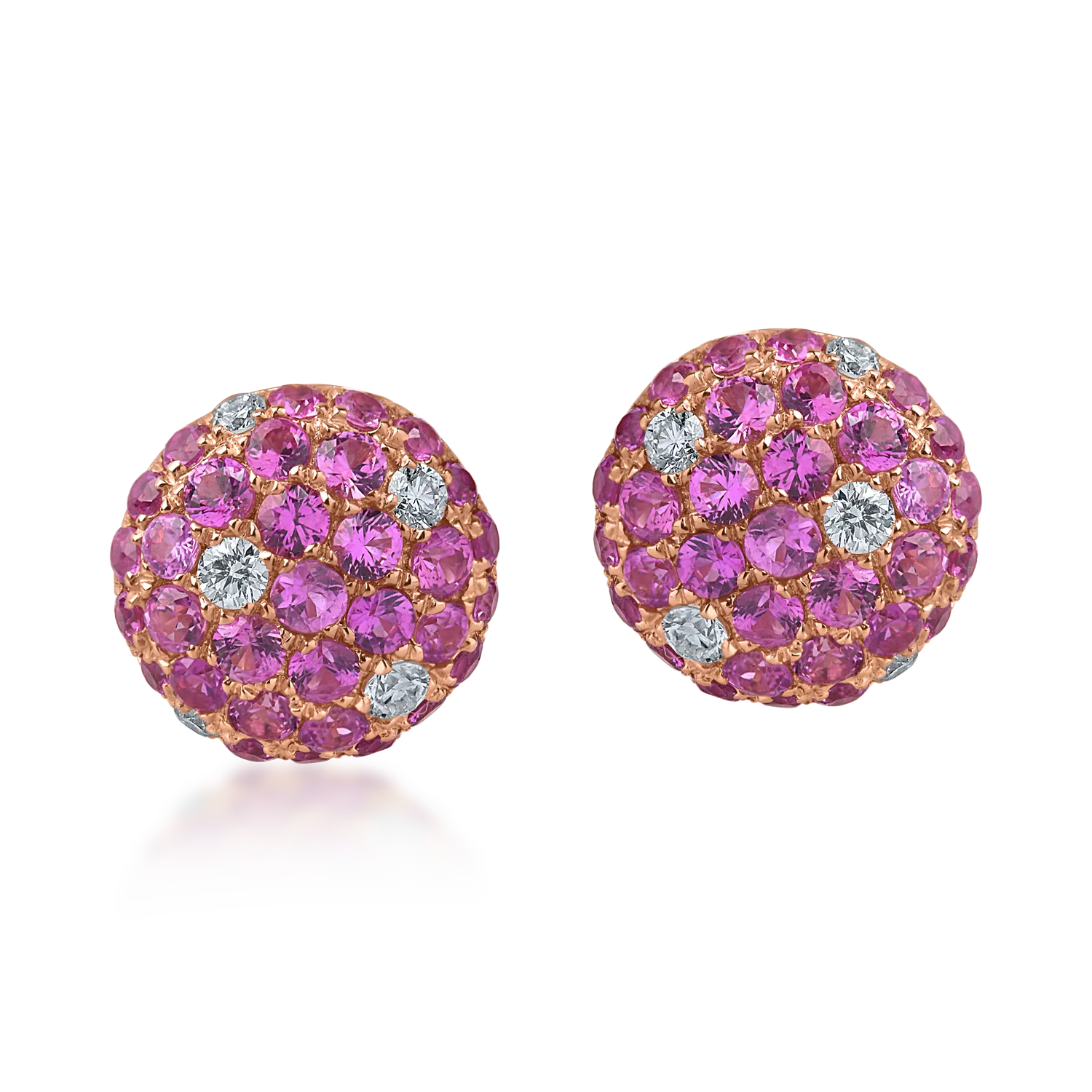 Cercei din aur roz cu safire roz de 0.8ct și diamante de 0.1ct Cercei din aur roz cu safire roz de 0.8ct și diamante de 0.1ct