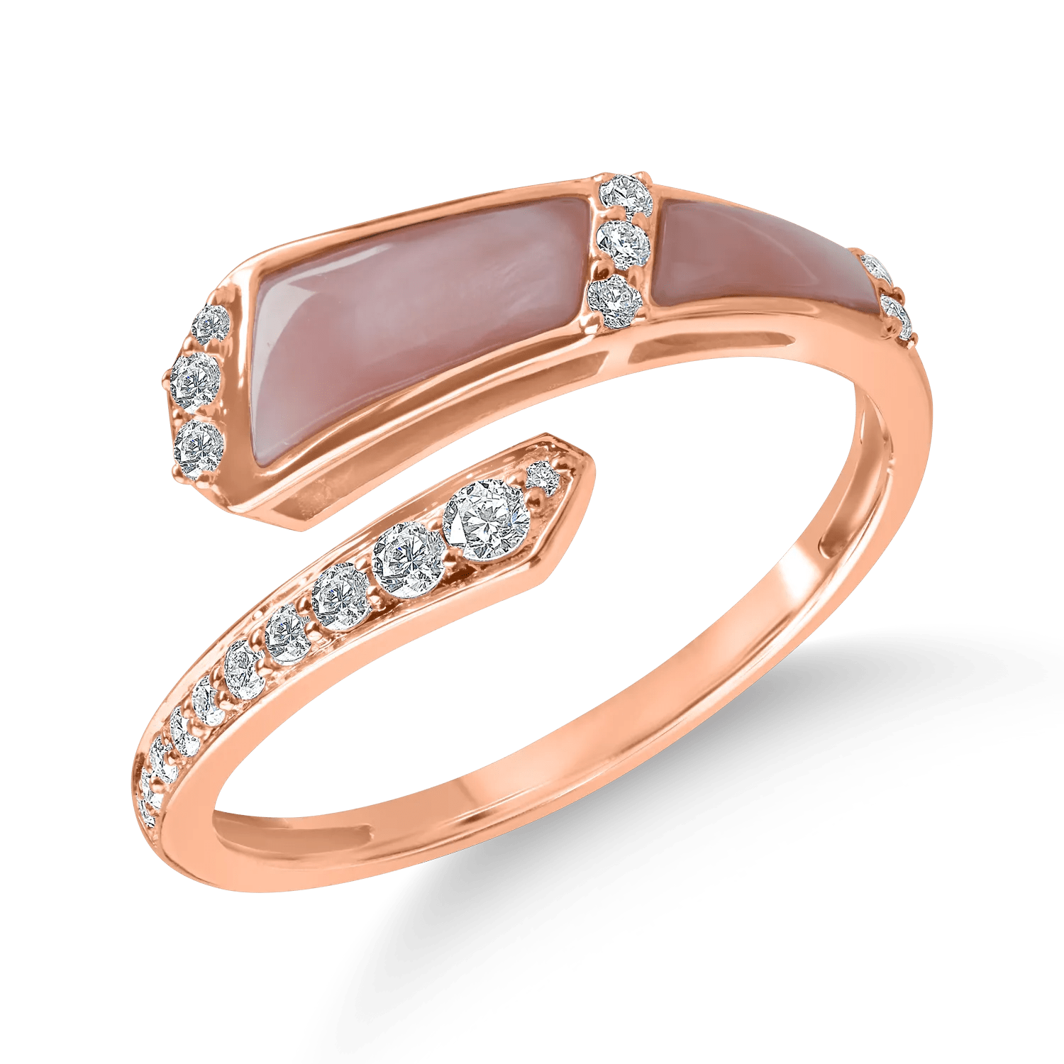 Inel deschis din aur roz cu sidef de 0.94ct și diamante de 0.16ct Inel deschis din aur roz cu sidef de 0.94ct și diamante de 0.16ct