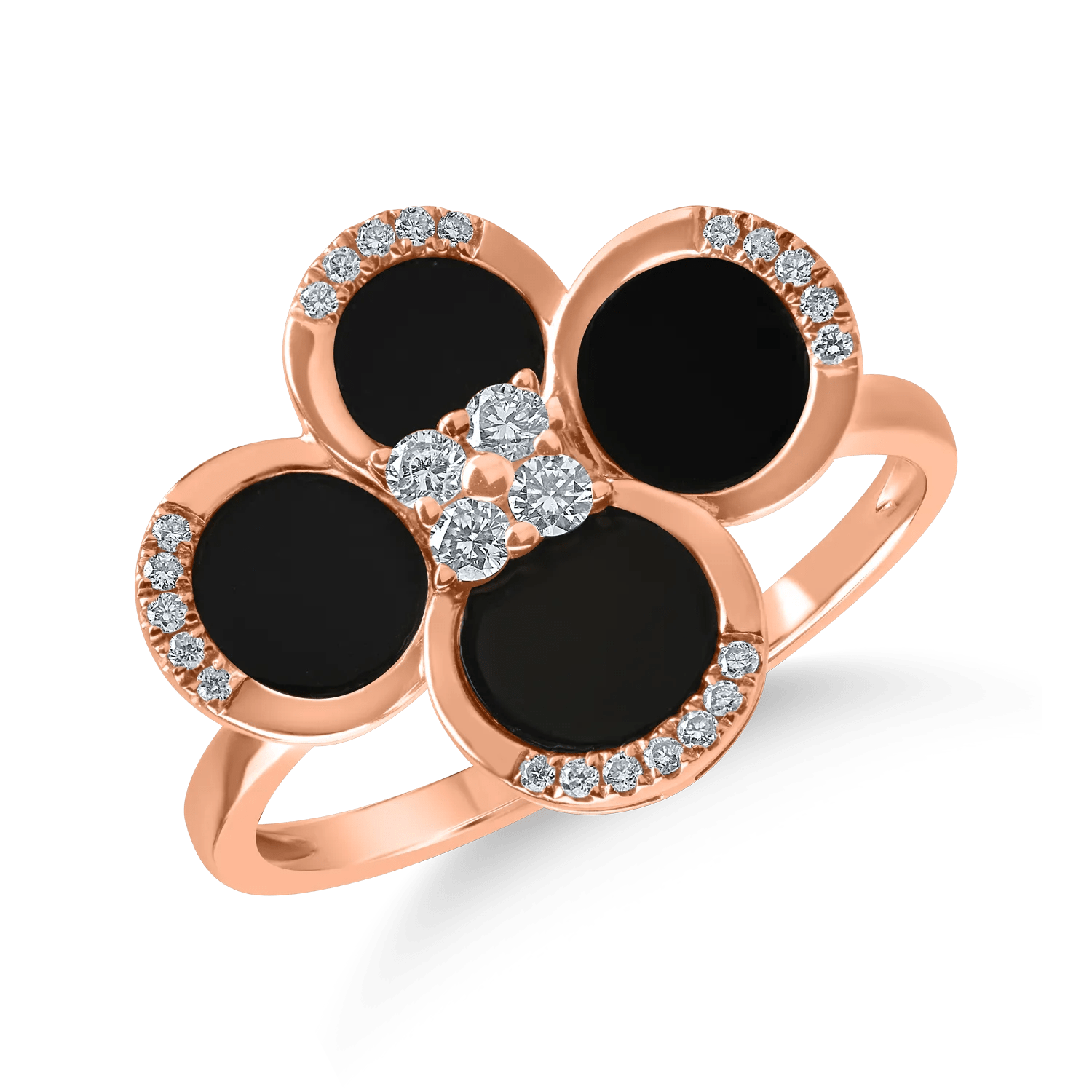 Inel geometric din aur roz cu onix negru de 1.39ct și diamante de 0.16ct Inel geometric din aur roz cu onix negru de 1.39ct și diamante de 0.16ct
