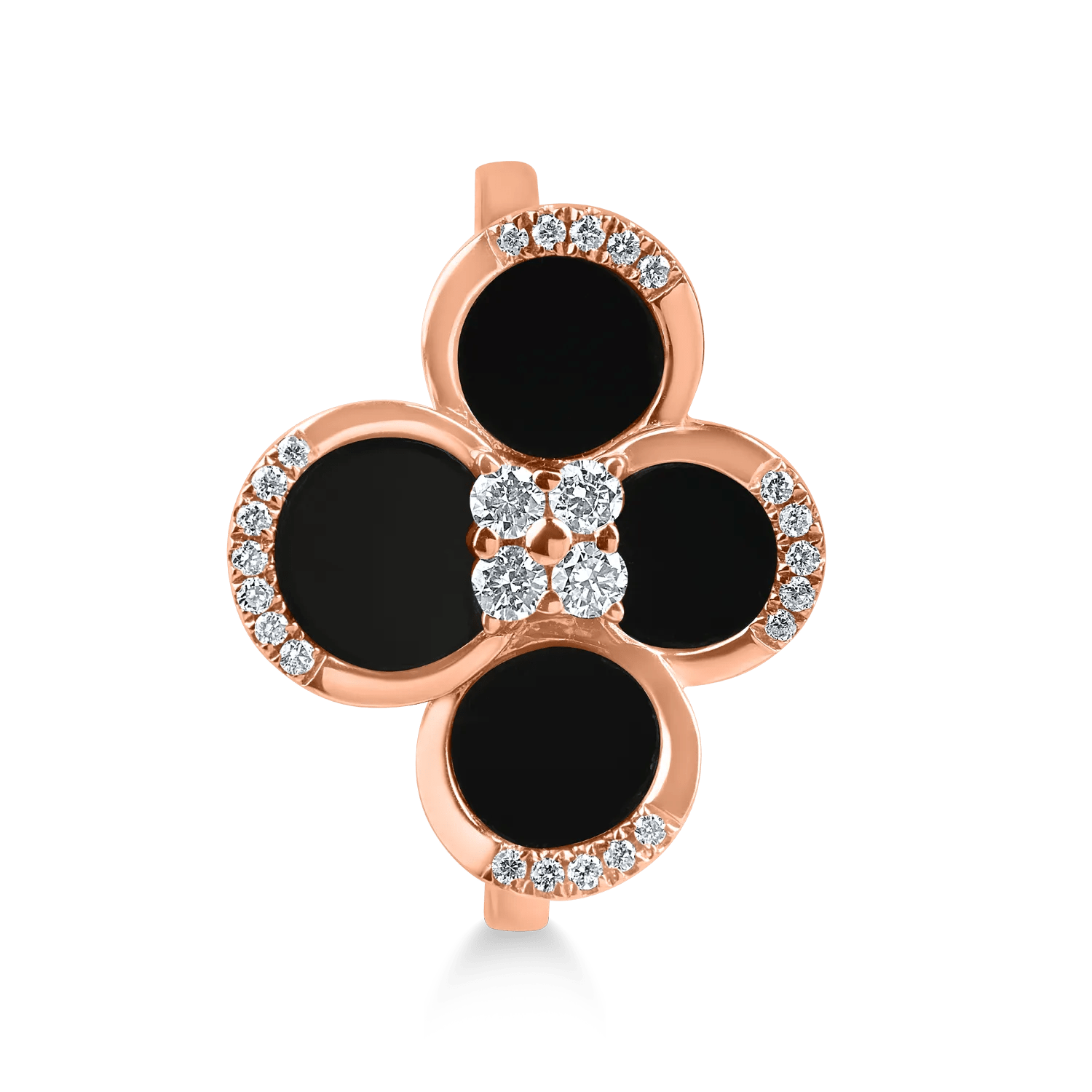 Inel geometric din aur roz cu onix negru și diamante Inel geometric din aur roz cu onix negru și diamante