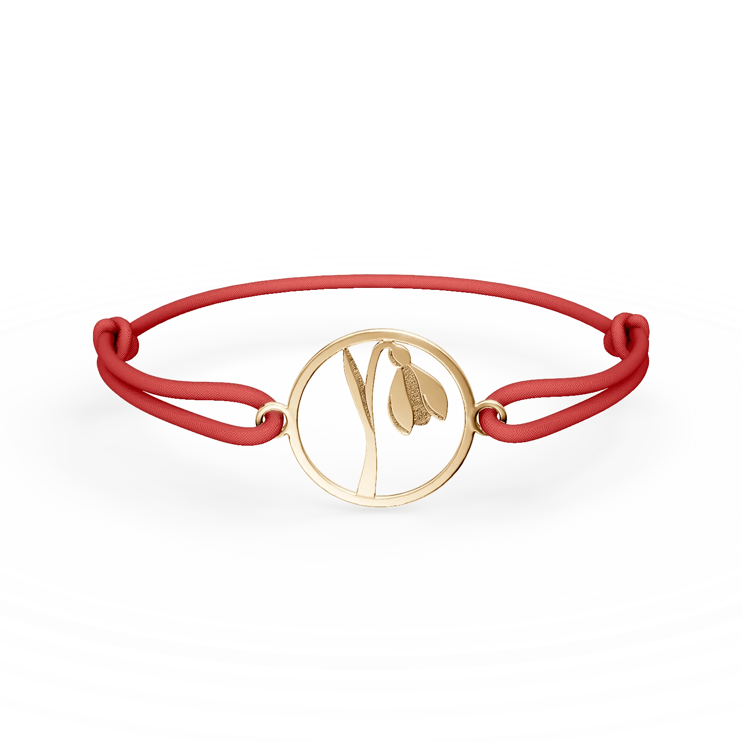 Brățară cu șnur și pandantiv ghiocel din aur galben Brățară cu șnur și pandantiv ghiocel din aur galben