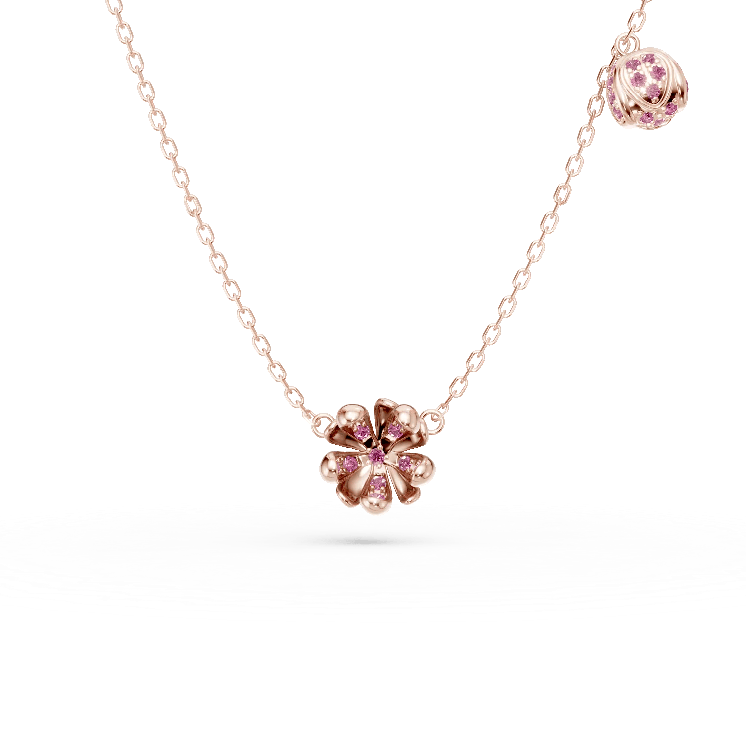 Lant cu pandantive flori de tei din aur roz cu safire roz de 0.24ct – Teilor Lant cu pandantive flori de tei din aur roz cu safire roz de 0.24ct – Teilor