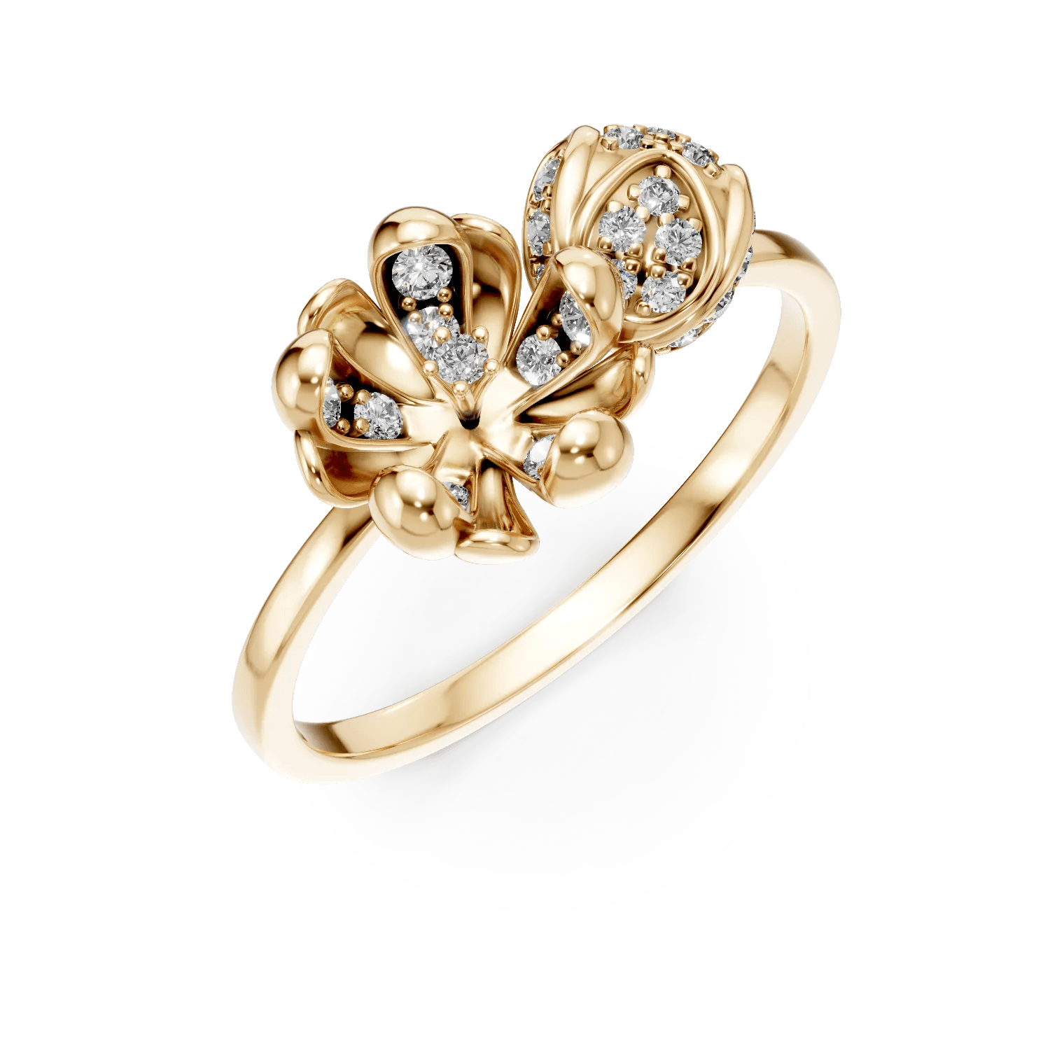 Inel flori de tei din aur galben cu 0.17ct diamante – Teilor Inel flori de tei din aur galben cu 0.17ct diamante – Teilor
