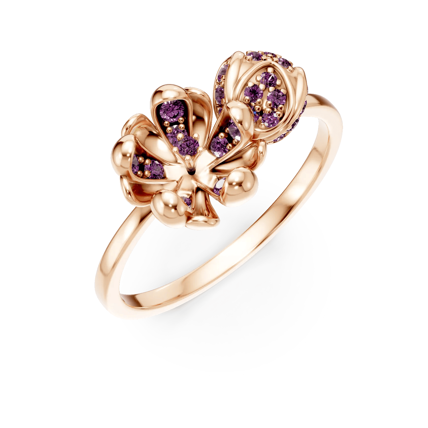 Inel flori de tei din aur roz cu safire roz de 0.2ct – Teilor Inel flori de tei din aur roz cu safire roz de 0.2ct – Teilor