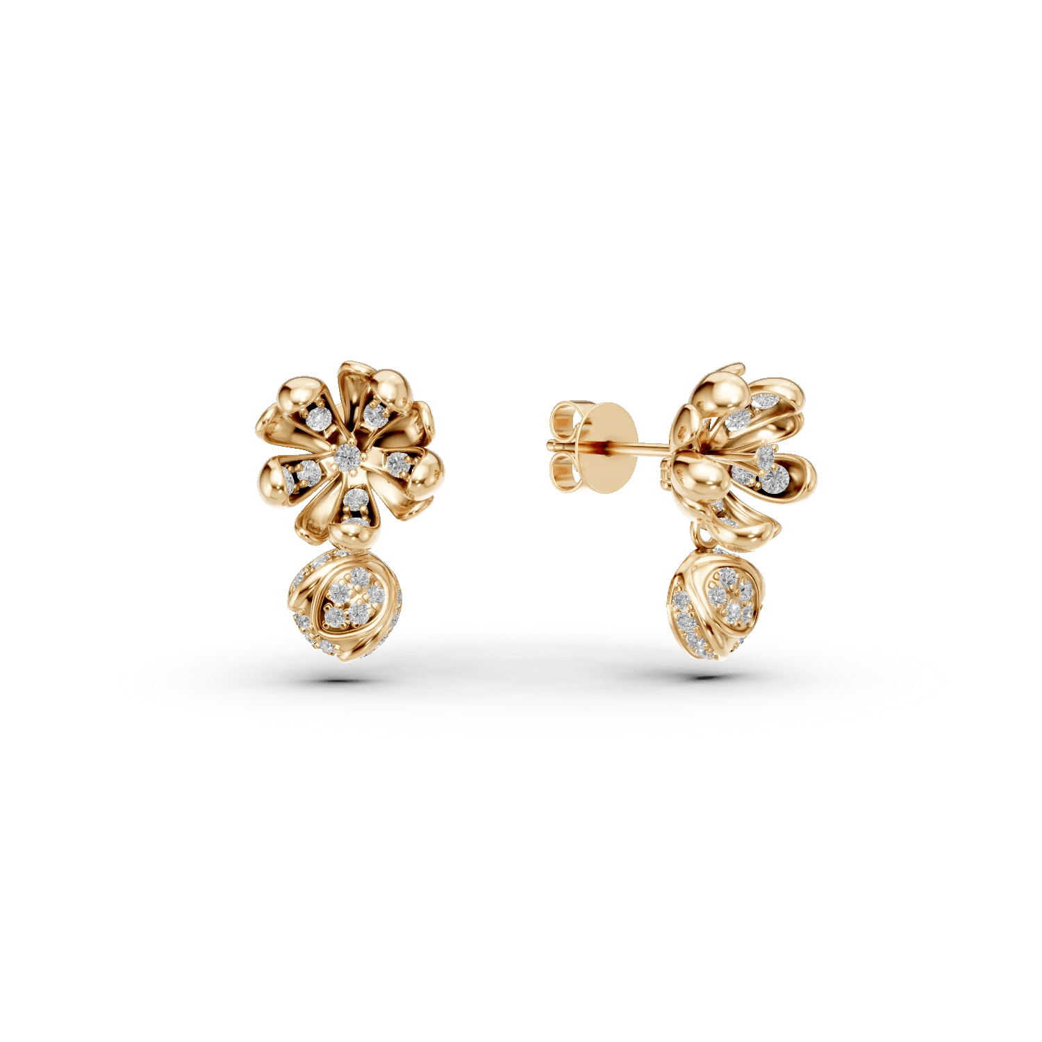 Cercei floare de tei din aur galben cu diamante de 0.35ct – Teilor Cercei floare de tei din aur galben cu diamante de 0.35ct – Teilor
