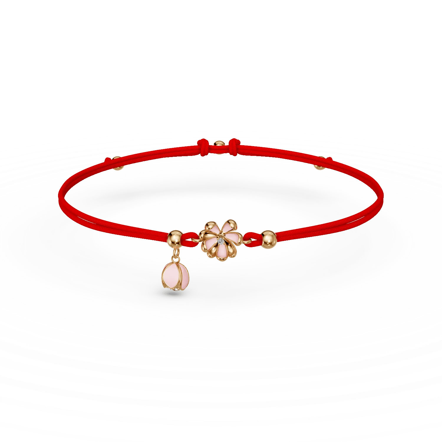 Brățară cu șnur flori de tei din aur galben și diamante de 0.02ct pentru copii Brățară cu șnur flori de tei din aur galben și diamante de 0.02ct pentru copii