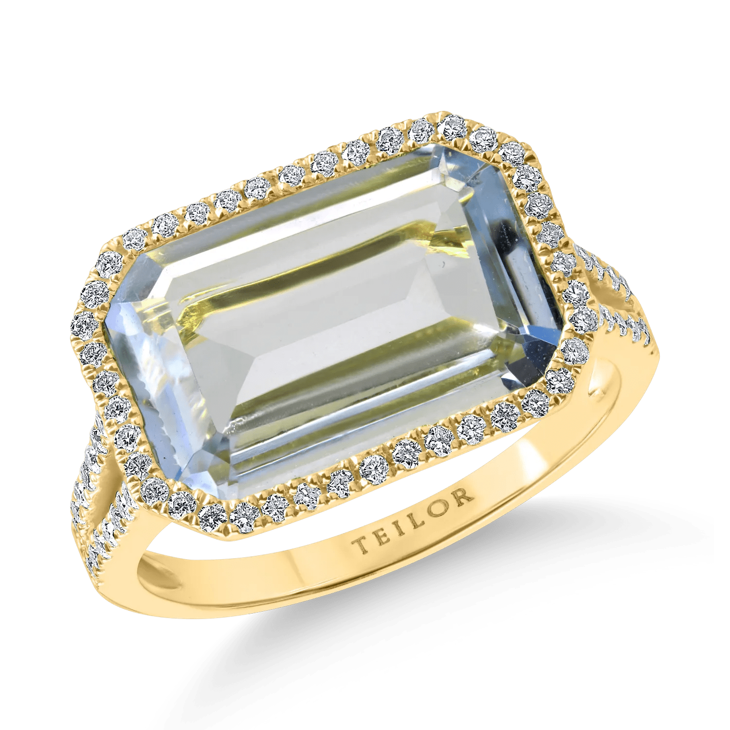 Inel din aur galben cu topaz albastru de 5.84ct și diamante de 0.33ct Inel din aur galben cu topaz albastru de 5.84ct și diamante de 0.33ct