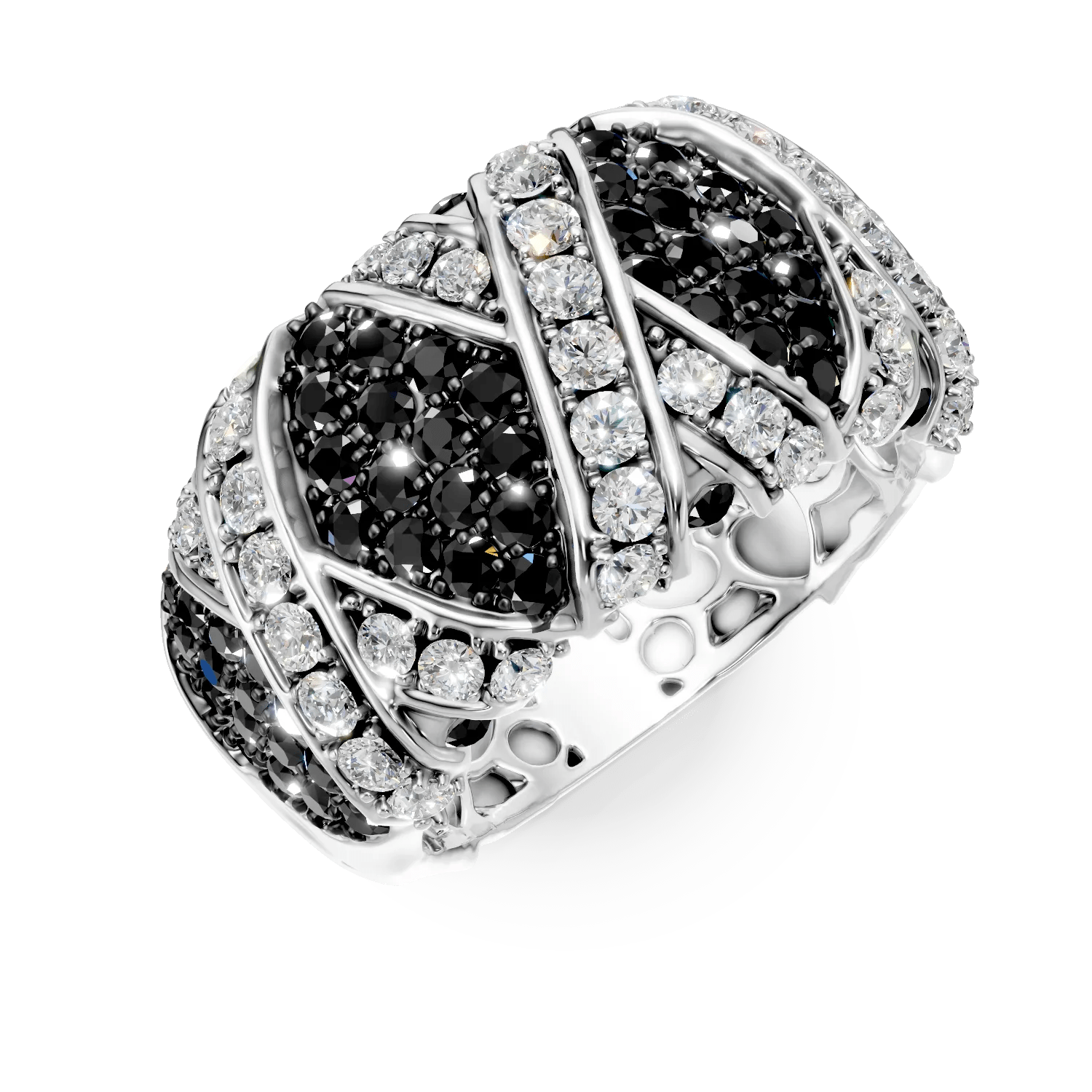 Inel din aur alb cu diamante negre și incolore de 2.2ct Inel din aur alb cu diamante negre și incolore de 2.2ct