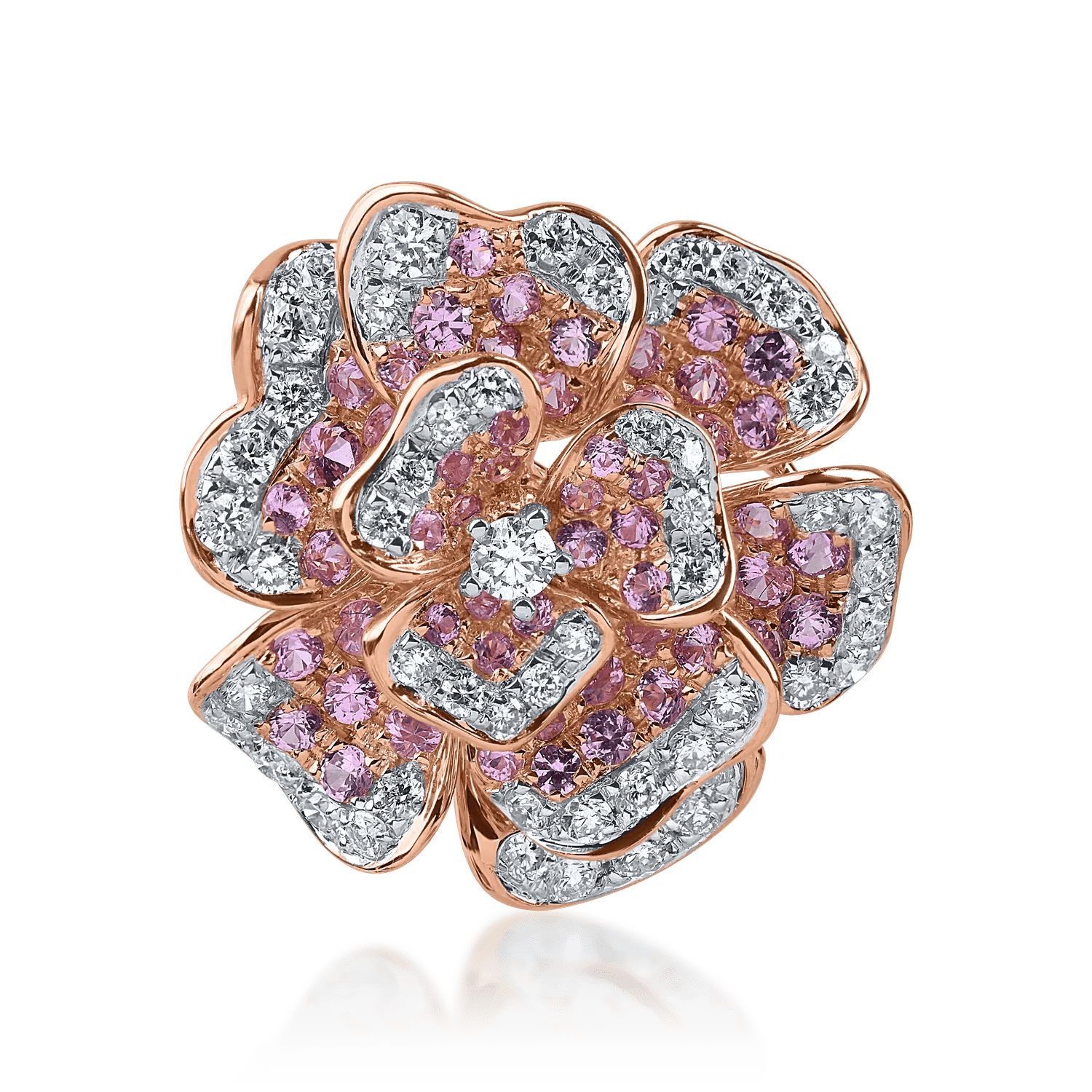 Pandantiv floare din aur roz cu safire roz de 0.6ct și diamante de 0.3ct Pandantiv floare din aur roz cu safire roz de 0.6ct și diamante de 0.3ct