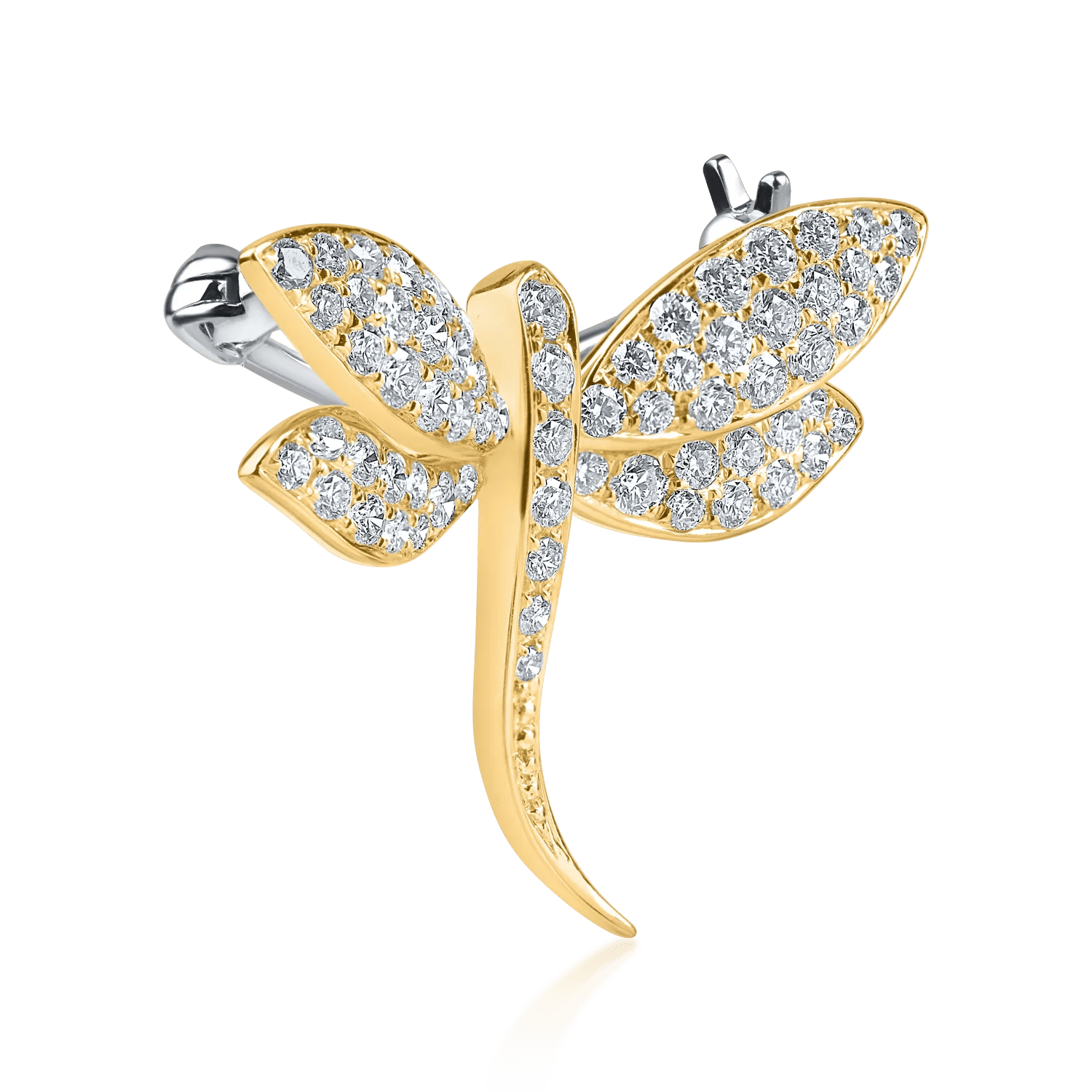 Brosă libelulă din aur galben cu diamante de 0.6ct Brosă libelulă din aur galben cu diamante de 0.6ct