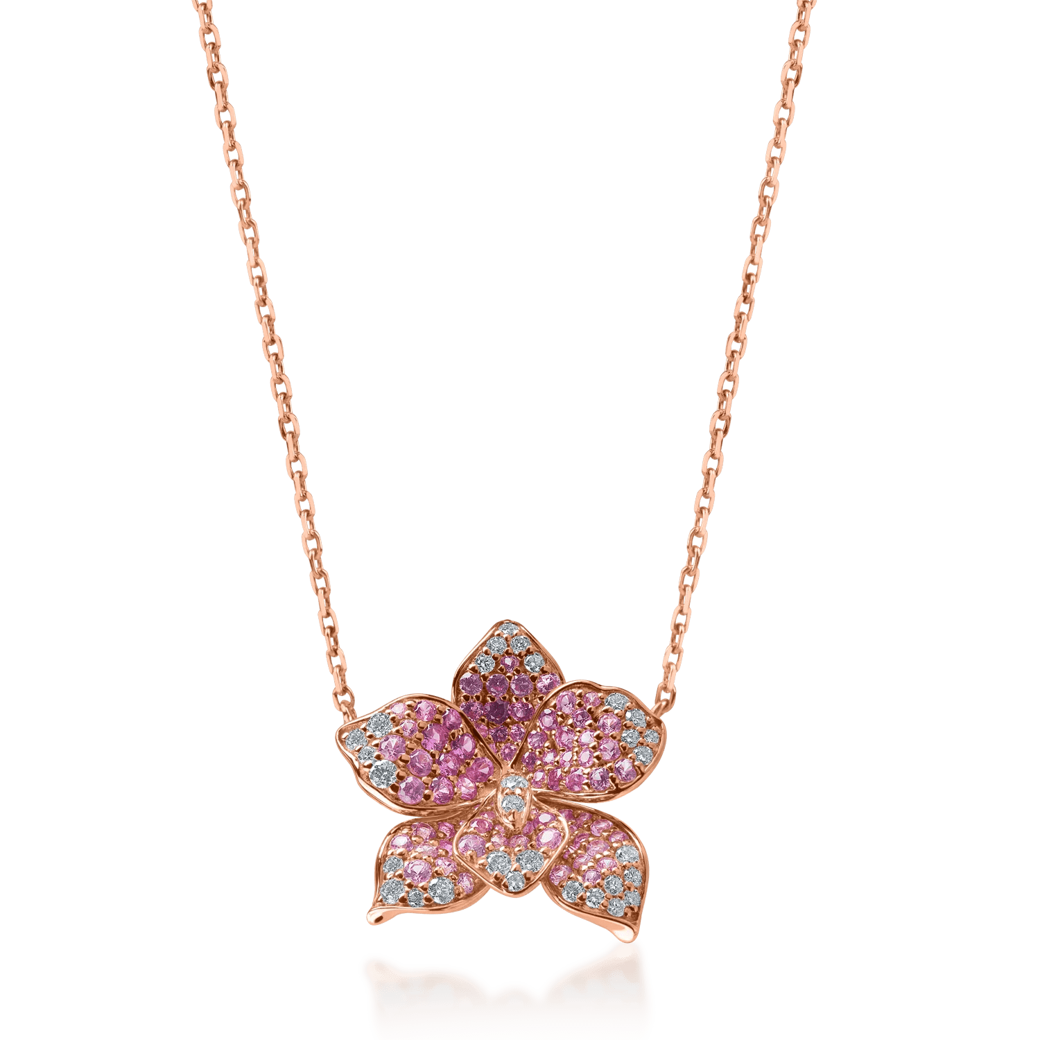Lanț cu pandantiv floral din aur roz, topaz de 2.3ct și diamante de 0.09ct Lanț cu pandantiv floral din aur roz, topaz de 2.3ct și diamante de 0.09ct