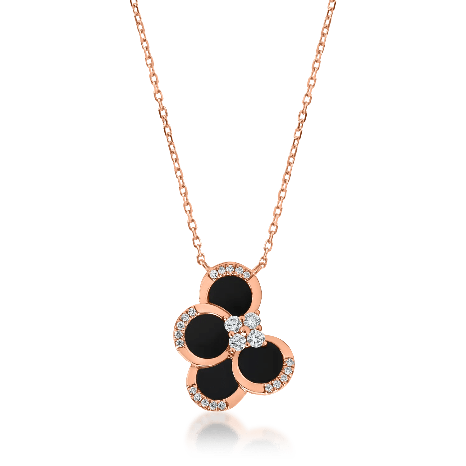 Lanț cu pandantiv geometric din aur roz, onix negru de 0.96ct și diamante de 0.3ct Lanț cu pandantiv geometric din aur roz, onix negru de 0.96ct și diamante de 0.3ct