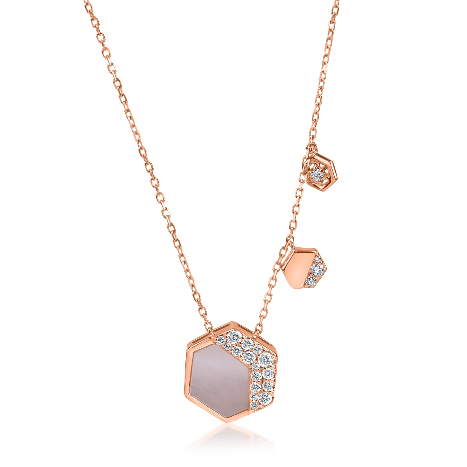 Lanț cu pandantiv geometric din aur roz, safir de 1.47ct și diamante de 0.22ct Lanț cu pandantiv geometric din aur roz, safir de 1.47ct și diamante de 0.22ct