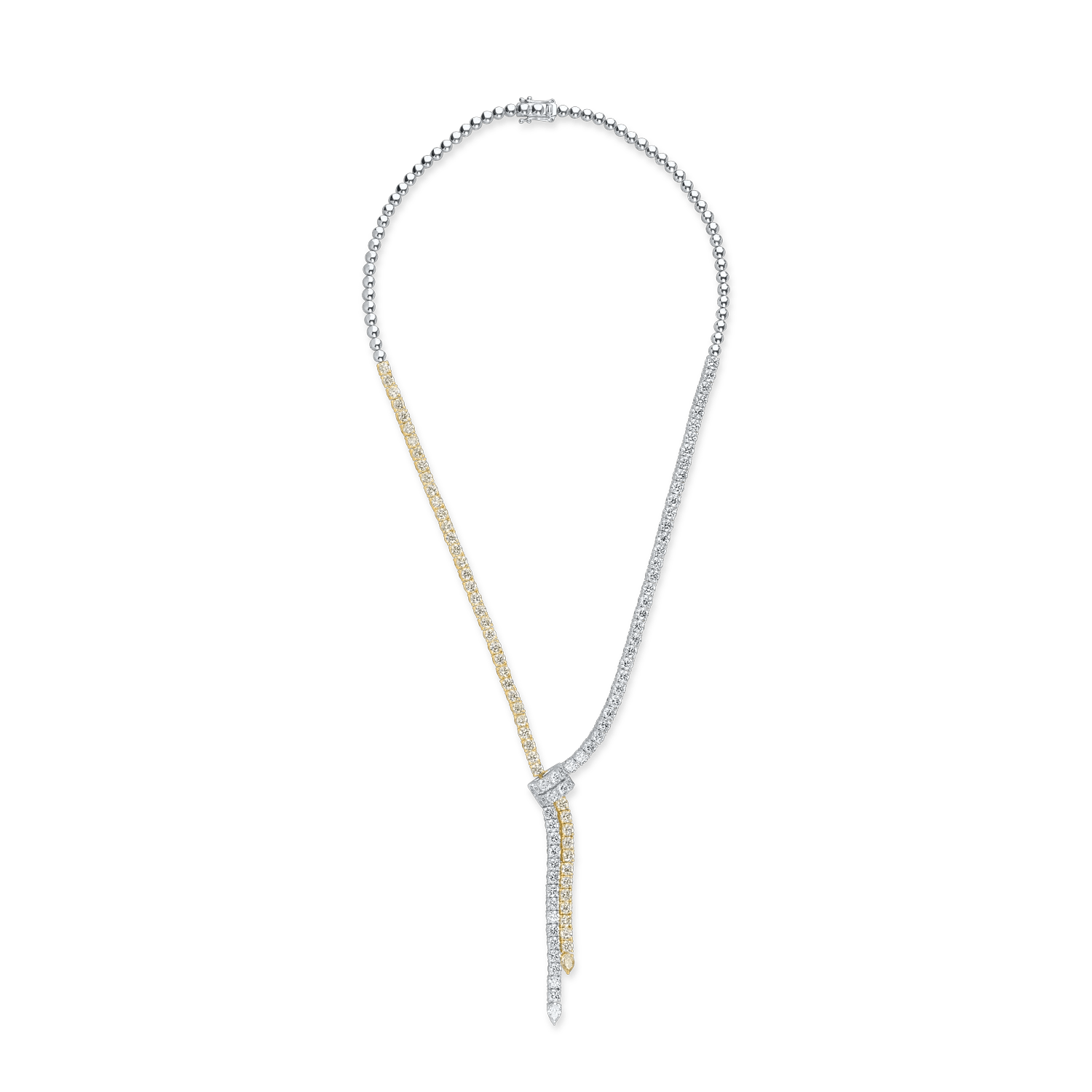 Colier din aur alb-galben cu diamant fancy galben pear de 0.25ct și diamante galbene și incolore de 10.7ct Colier din aur alb-galben cu diamant fancy galben pear de 0.25ct și diamante galbene și incolore de 10.7ct