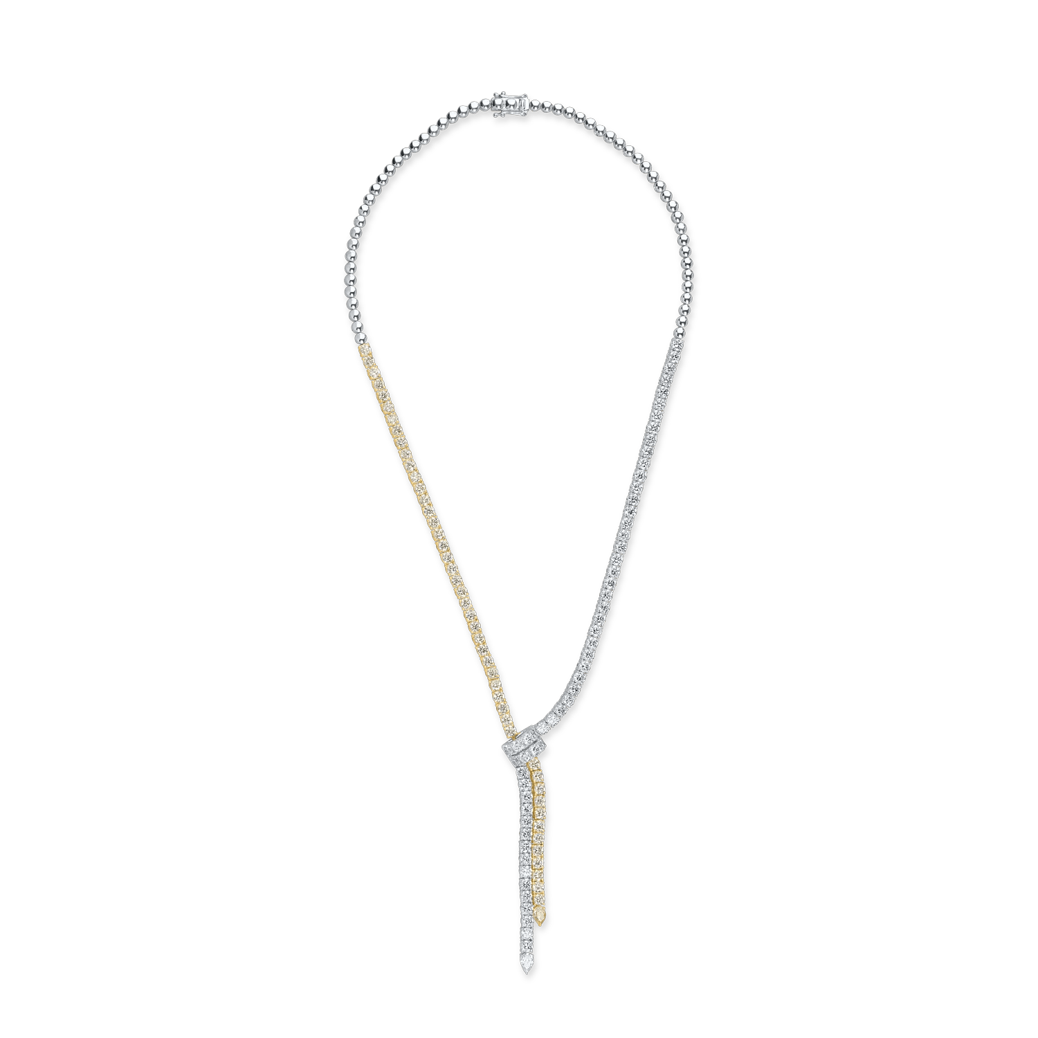 Colier din aur alb-galben cu diamant fancy galben pear de 0.25ct și diamante galbene și incolore de 10.7ct – Element / Teilor Colier din aur alb-galben cu diamant fancy galben pear de 0.25ct și diamante galbene și incolore de 10.7ct – Element / Teilor