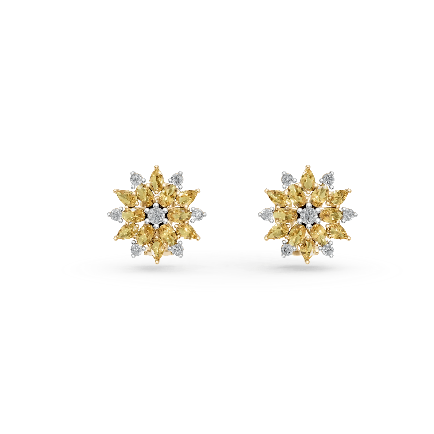 Cercei florali din aur galben cu diamante – biju Cercei florali din aur galben cu diamante - biju