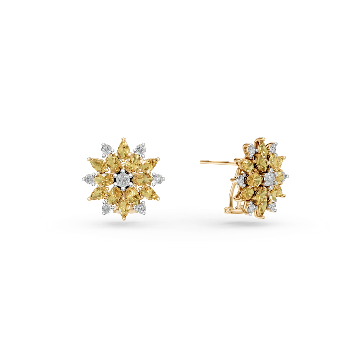 Cercei florali din aur galben cu diamante galbene și incolore de 5.19ct Cercei florali din aur galben cu diamante galbene și incolore de 5.19ct