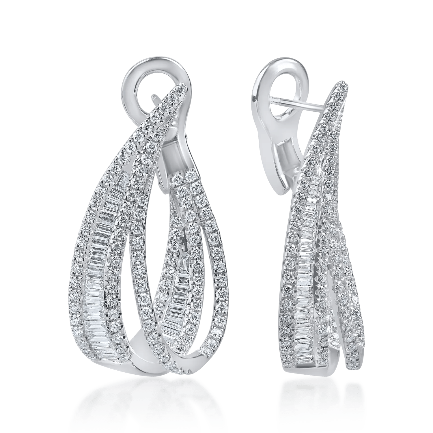 Cercei din aur alb cu diamante baguette și rotunde de 2.35ct Cercei din aur alb cu diamante baguette și rotunde de 2.35ct