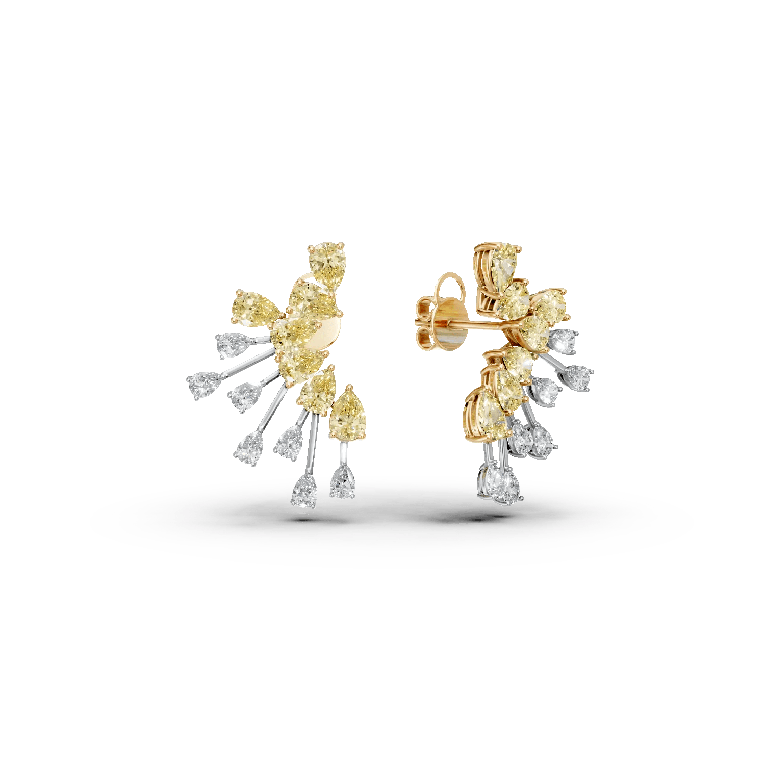 Cercei din aur alb-galben cu diamante galbene și incolore pear de 5.64ct Cercei din aur alb-galben cu diamante galbene și incolore pear de 5.64ct