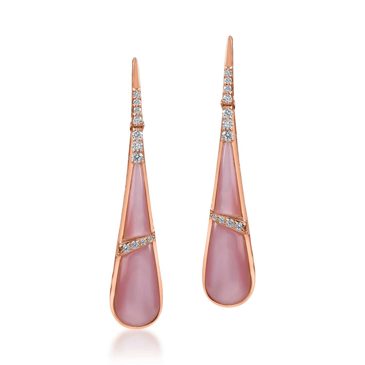 Cercei din aur roz cu sidef de 5.02ct și diamante de 0.19ct Cercei din aur roz cu sidef de 5.02ct și diamante de 0.19ct