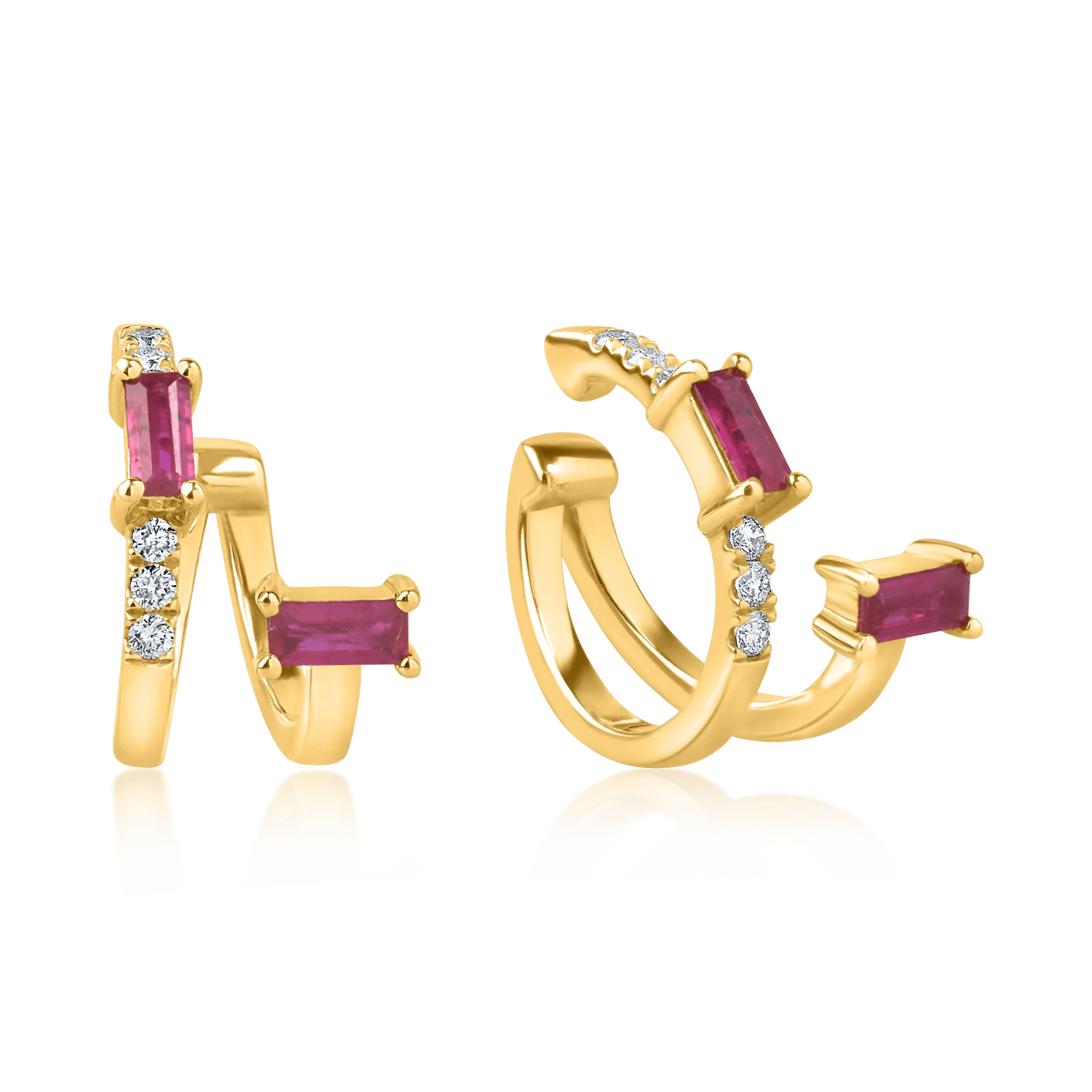 Cercei cuff din aur galben cu rubine de 0.18ct și diamante de 0.05ct Cercei cuff din aur galben cu rubine de 0.18ct și diamante de 0.05ct