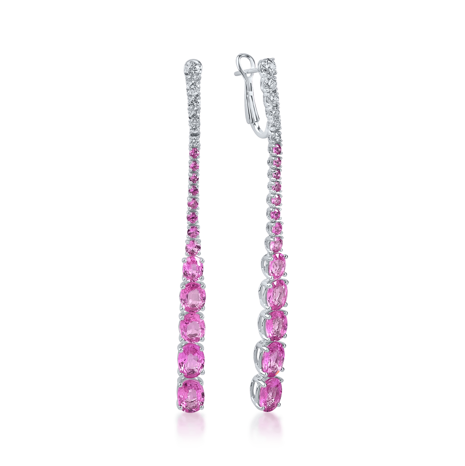 Cercei lungi din aur alb cu safire roz de 8.88ct și diamante de 0.65ct – Teilor Cercei lungi din aur alb cu safire roz de 8.88ct și diamante de 0.65ct – Teilor